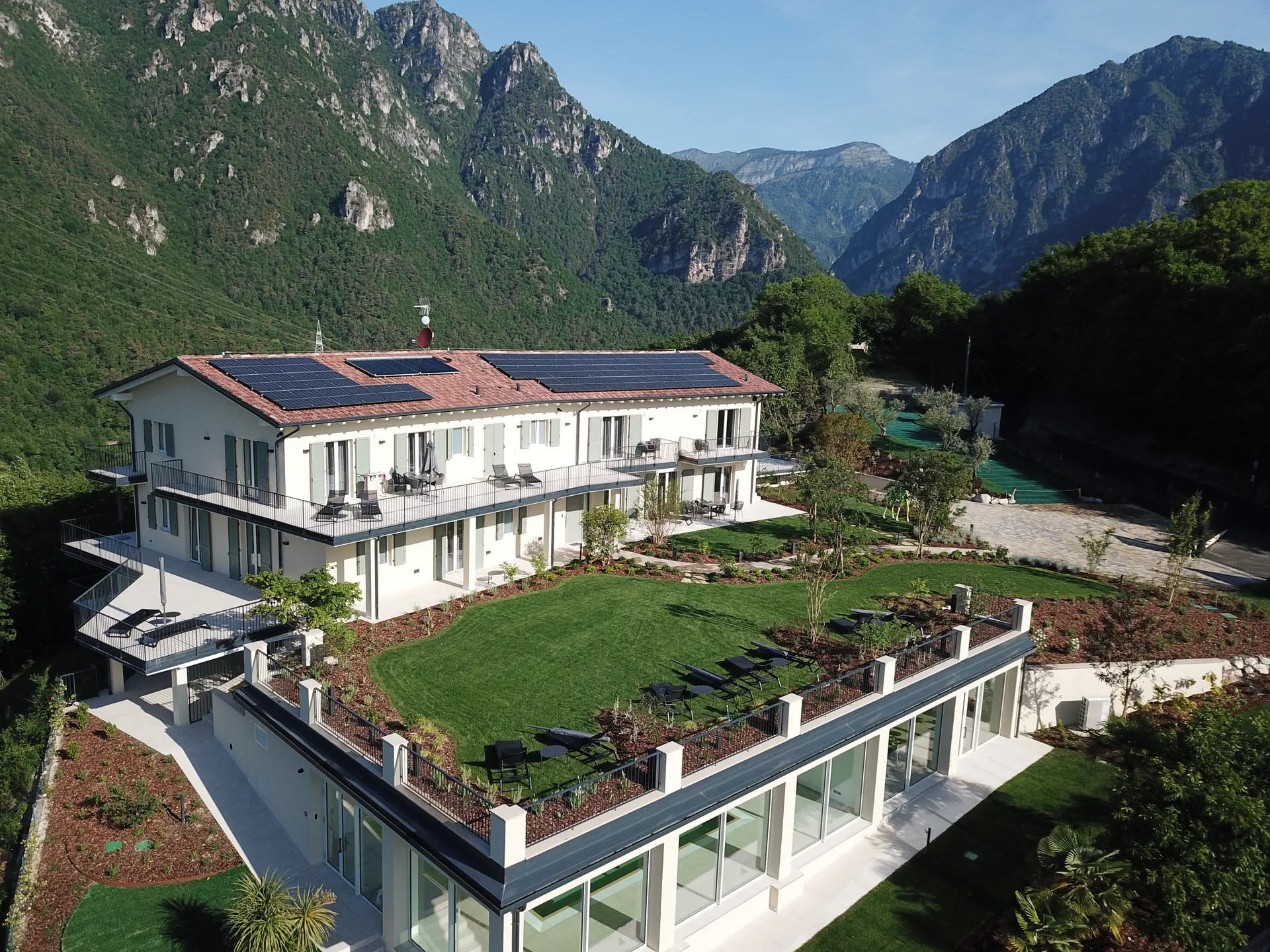 Aerial view of Residence Sermerio above Lake Garda